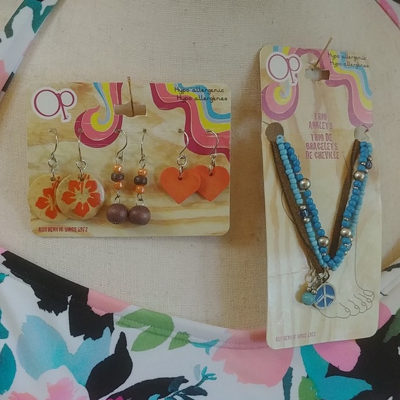 NWT OP Wood Earrings and Trio of Anklets Set - Picture 3 of 8